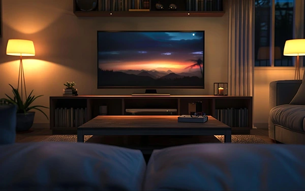  A television turned on at night.