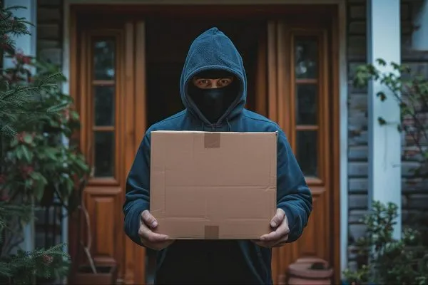 A suspicious man with a stolen package
