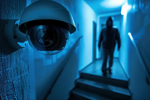 An intruder getting recorded by a CCTV camera.