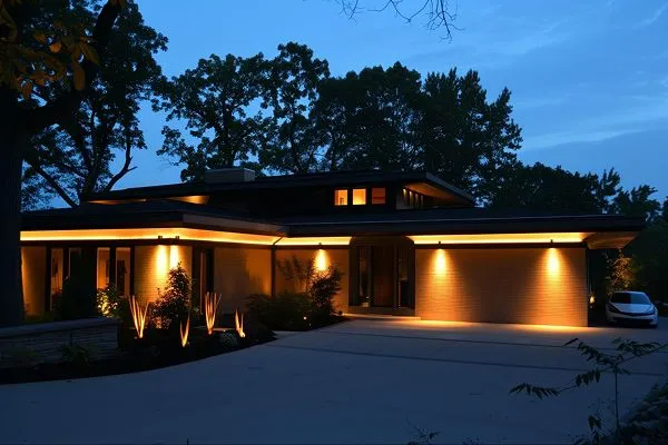 Motion-activated floodlights across a property